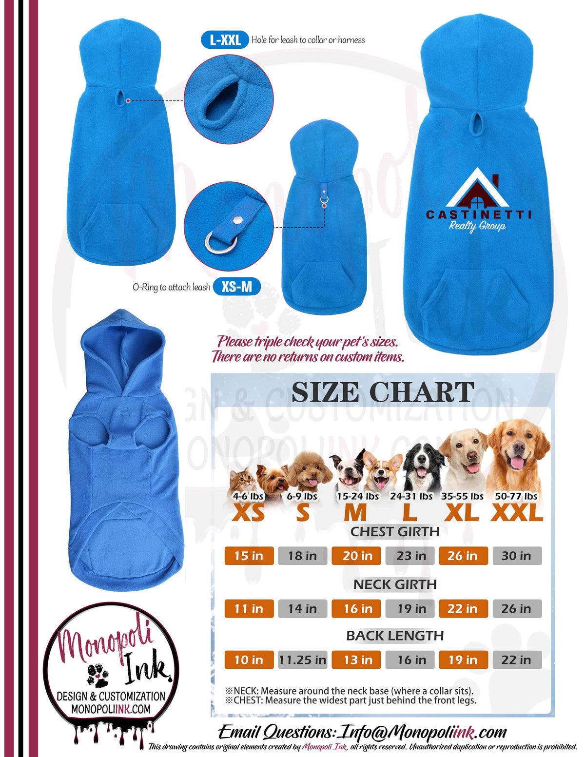Castinetti Fleece Pet Hoodies