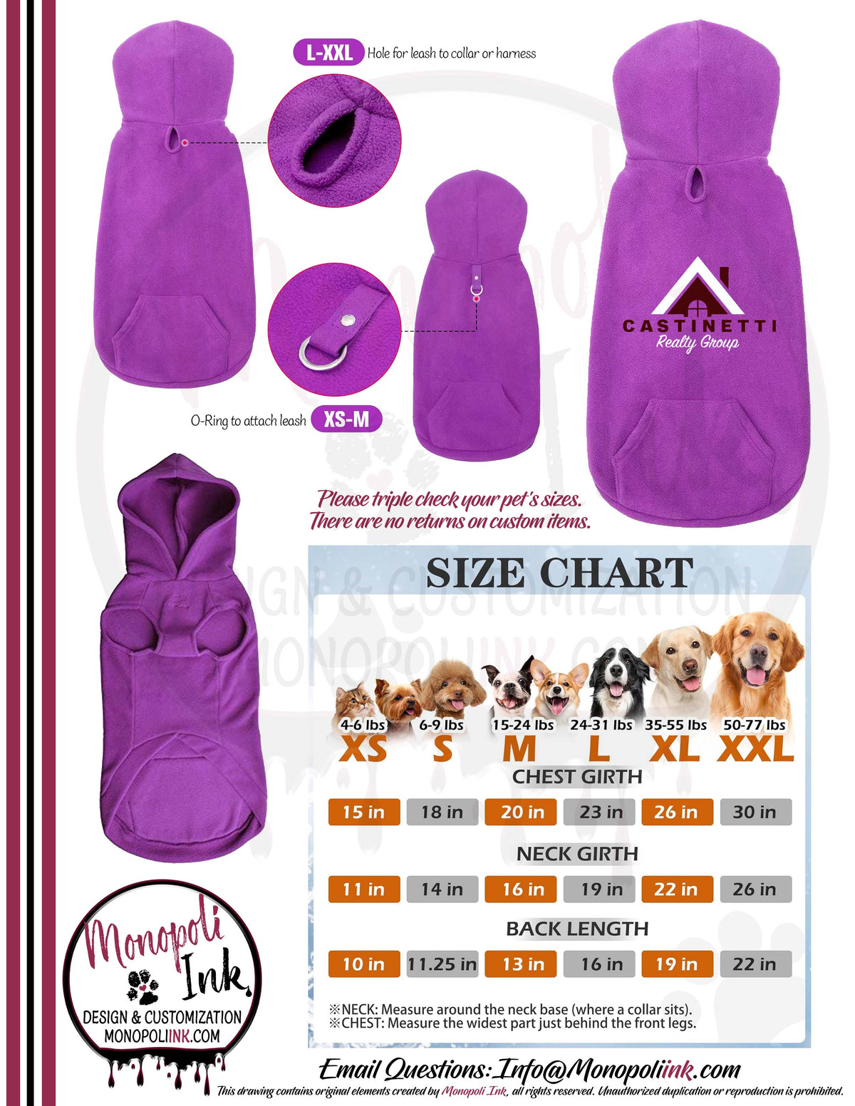 Castinetti Fleece Pet Hoodies